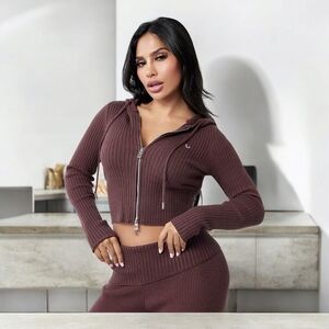 TRUE RELIGION SHRUNKEN TWO-WAY ZIP HOODED SWEATER MAHOGANY SIZE XXXL